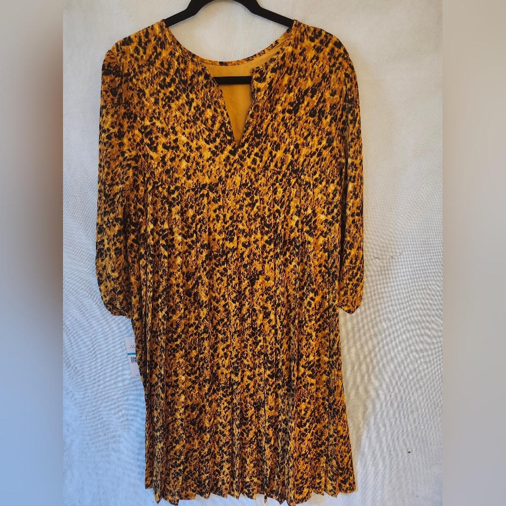 Nanette Lepore Leopard Print Pleated Baby Doll Dress Sz 16 - Picture 2 of 5